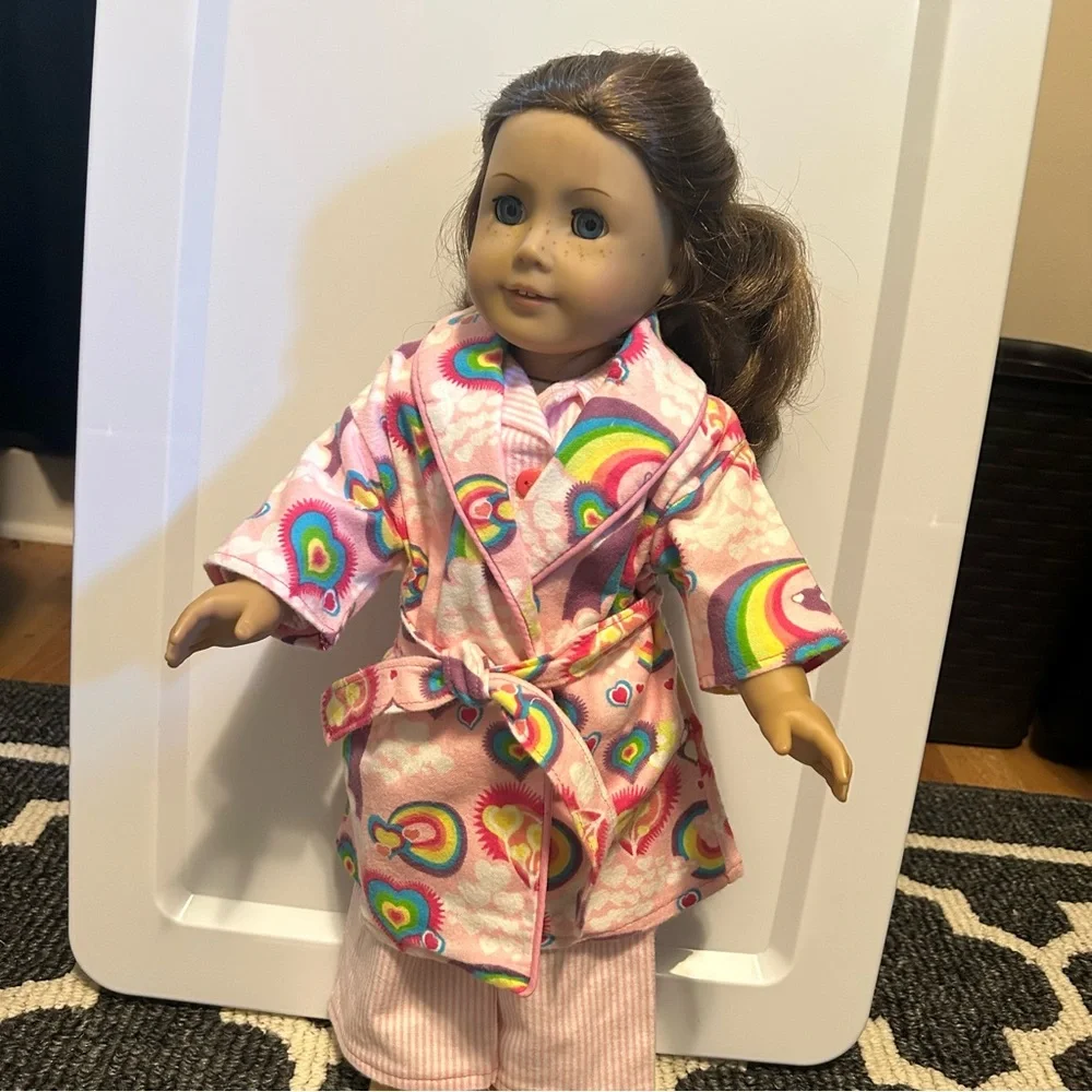 18” Handmade Doll Pink Pajama & Rainbow Robe Set